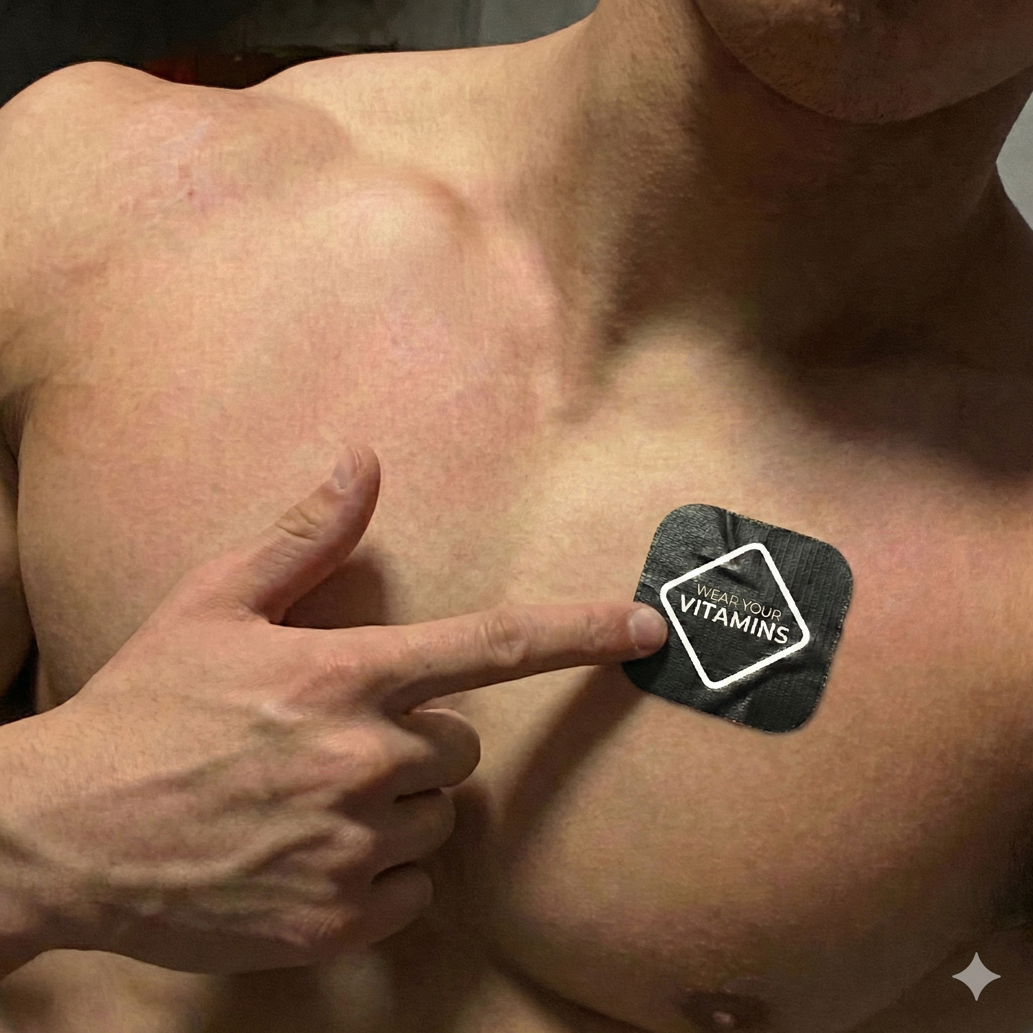 Man wearing a herbal skin patch on his chest