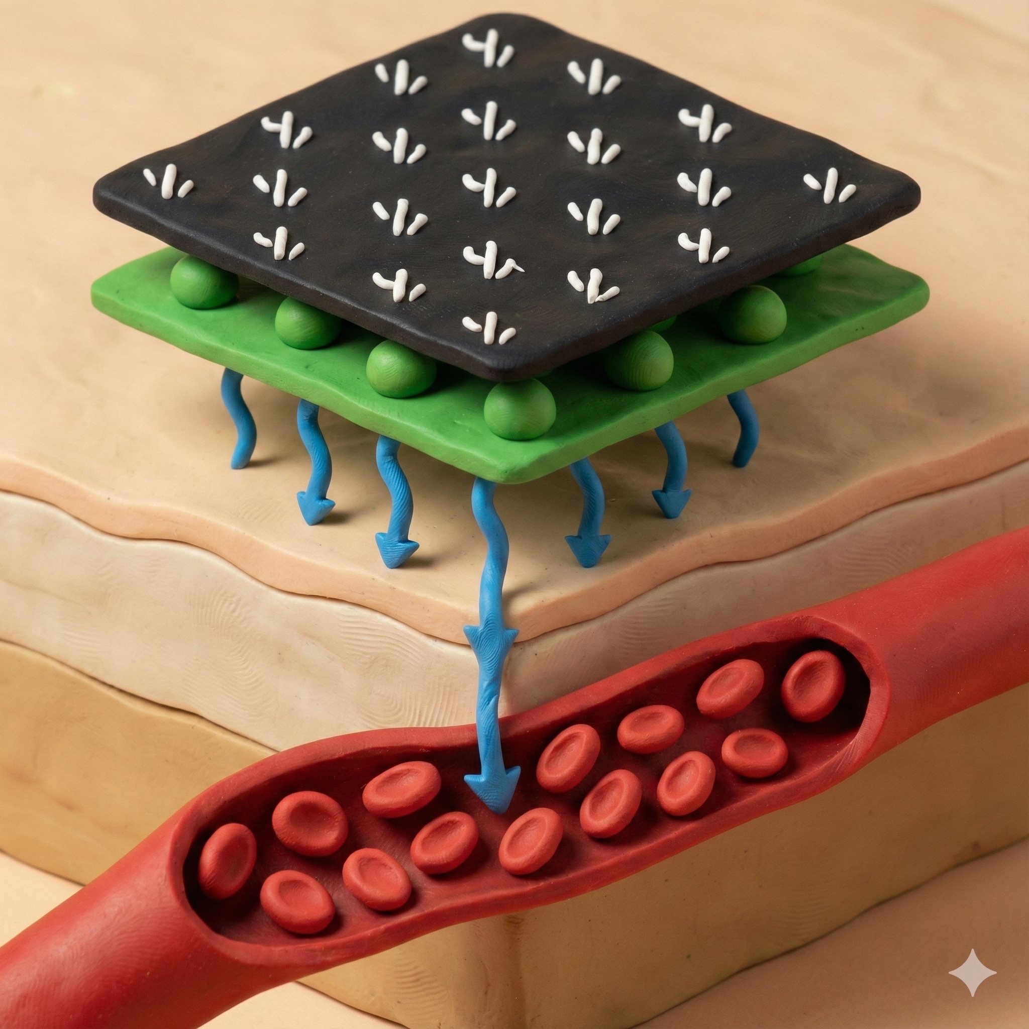 Pickle hero with a transdermal patch applied on his chest