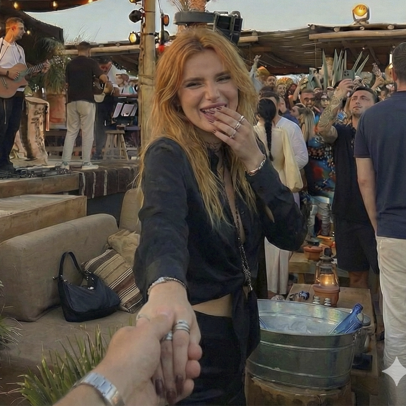 She's laughing, completely engaged